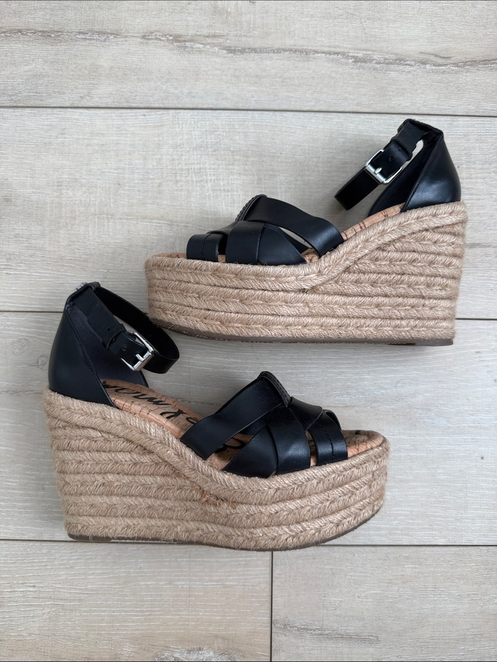 Sam Edelman Black Espadrille Platform Wedge Sandals with Ankle Strap